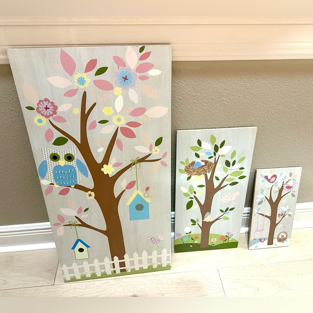 Pottery Barn Kids Hailey Owl Tree Wall Art (Set of 3)